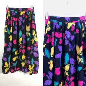 LAST CHANCE Black Midi Skirt with BoldFloral Print